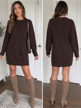 GAP Chocolate Brown Ribbed Knit Sweater Dress